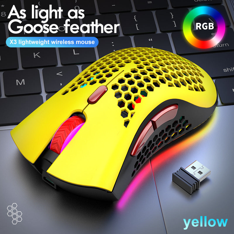 Lightweight Wireless Gaming Mouse With RGB Black/Green/Silver/Yellow