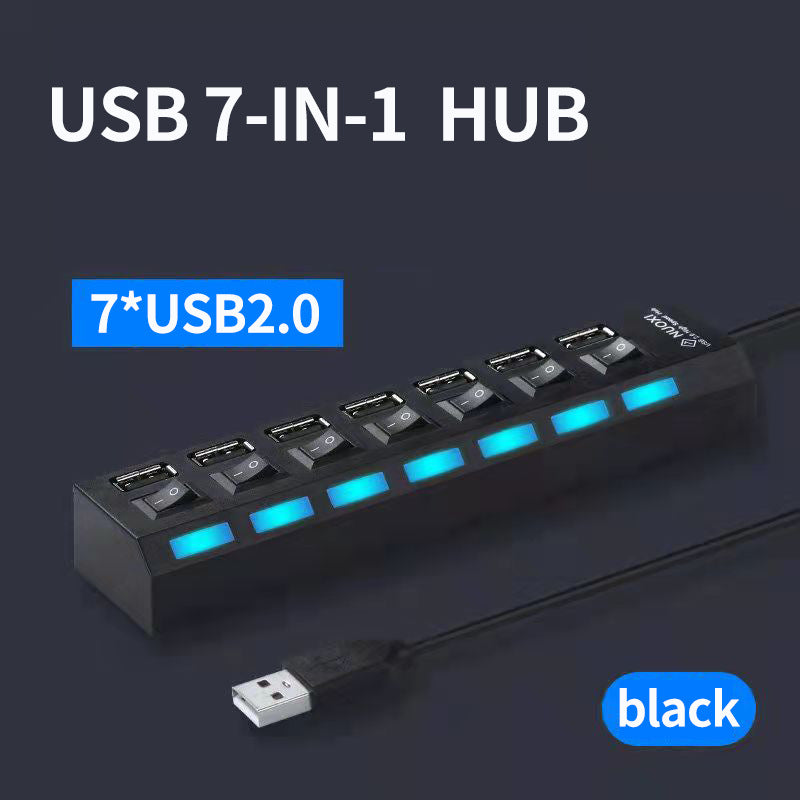 7/4Port USB 3.0/2.0Hub - Featuring Individual Power Switches and LED Lights for Ultimate Convenience!" BLACK/WHITE