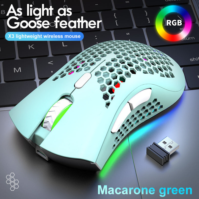 Lightweight Wireless Gaming Mouse With RGB Black/Green/Silver/Yellow