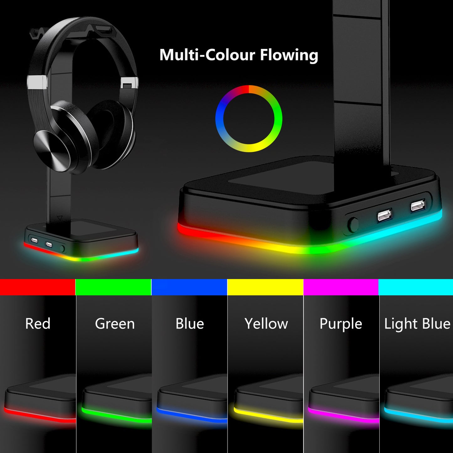 Gaming Headset Stand With RGB Black