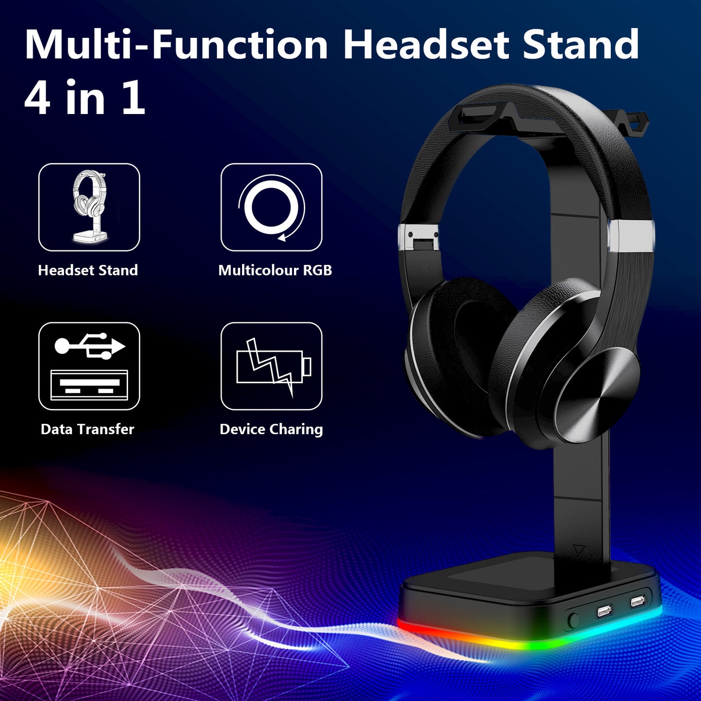 Gaming Headset Stand With RGB Black